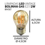 LÂMPADA LED FILAM. BOLINHA G45 2W BC QUENTE 2200K E27 BIV