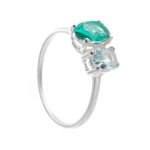 ANEL DUAS ZIRCÔNIAS OVAIS VERDE-ÁGUA / AZUL BEBÊ PRATA 925