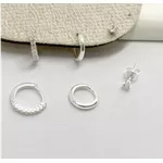 TRIO ARGOLA CLICK CRAVEJADA / LISA / BRINCO ZIRCONIA REDONDO 3MM