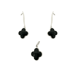 CONJUNTO PRATA 925 TREVO PRETO BRINCO E PINGENTE ZIRCONIA