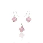 CONJUNTO PRATA 925 TREVO ROSA BRINCO E PINGENTE ZIRCONIA