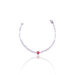 PULSEIRA CORACAO ZIRCONIA VERMELHA PRATA 925