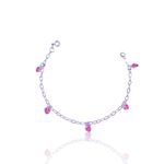 PULSEIRA 5 CORACAO ZIRCONIA ROSA PRATA 925