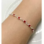 PULSEIRA ZIRCONIA VERMELHA INGLESA PRATA 925