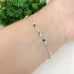 PULSEIRA PINGENTES REDODO COLORIDO PRATA 925