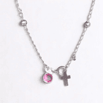 PULSEIRA ZIRCONIA ROSA E BOLINHAS PRATA 925