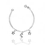PULSEIRA INFANTIL 3 PINGENTE LUA ESTRELA PRATA 925