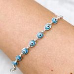 PULSEIRA OLHO GREGO AZUL TRABALHADA PRATA 925