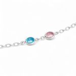 PULSEIRA INFANTIL 2 PINGENTE ZIRCONIA AZUL E ROSA PRATA 925