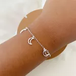 PULSEIRA INFANTIL 3 PINGENTE MEIA LUA PRATA 925