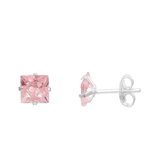 BRINCO ZIRCONIA QUADRADO ZIRCONIA ROSA 6MM