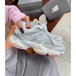 New Balance 9060 Cinza com sola rosa - Couro