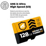 Cartão de Memória Turbo 128GB U3 + Adaptador Pendrive Nano Slim + Adaptador SD - Gorila Shield