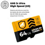 Cartão de Memória Turbo 64GB U3 + Adaptador Pendrive Nano Slim + Adaptador SD - Gorila Shield