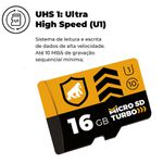 Cartão de Memória Turbo 16GB U1 + Adaptador Pendrive Nano Slim + Adaptador SD - Gorila Shield