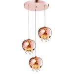 Pendente Vidro Cobre E Cristais 3 Lampadas Quality