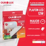 Plafon Embutido Led Quadrado 12W 6400K - Ourolux 