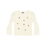 Blusa Manga Longa Fakini Infantil Feminina Bege Pompom Tamanho 4 ao 10