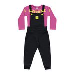 Jardineira com Blusa Manga Longa Fakini 1-2-3 Fucsia com Preto