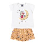 Pijama Kiko e Kika Bebê Feminina 1-2-3 - Branco com Laranja