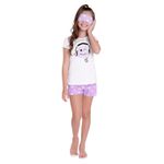 Pijama Kyly Infantil Feminino 10 ao 18 com Máscara - Branco e Lilás 