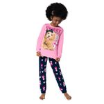 Pijama Manga Longa Feminino Kyly - 10 ao 18 Rosa - Cachorrinho