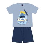 Pijama Kiko e Kika Bebê Masculino 1-2-3 - Azul Claro com Azul Escuro