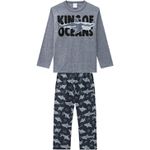 Pijama Manga Longa Kyly Infantil Masculino que Brilha no Escuro Estampa Tubarão Tamanho 10 ao 16