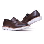 Sapato Casual Masculino Loafer Em Couro Italy Premium - Café