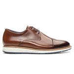 Sapato Casual Derby Premium em Couro Detalhe Clean - Marrom claro