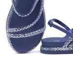 Sandália Feminina Papete Casual Tiras Finas Strass Fivelinha - AZUL