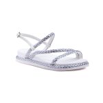 Sandália Feminina Papete Casual Tiras Finas Strass Fivelinha - OFF WHITE