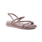 Sandália Feminina Papete Casual Tiras Finas Strass Fivelinha - Nude