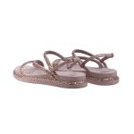 Sandália Feminina Papete Casual Tiras Finas Strass Fivelinha - Nude