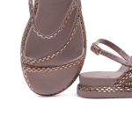 Sandália Feminina Papete Casual Tiras Finas Strass Fivelinha - Nude