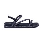Sandália Feminina Papete Casual Tiras Finas Strass Fivelinha - PRETO DIMOND