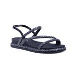 Sandália Feminina Papete Casual Tiras Finas Strass Fivelinha - PRETO DIMOND