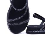Sandália Feminina Papete Casual Tiras Finas Strass Fivelinha - PRETO DIMOND