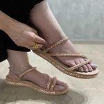 Sandália Feminina Papete Casual Tiras Finas Strass Fivelinha - Nude