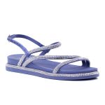 Sandália Rasteira Birken Tiras Finas Strass Brilhante Pedraria - Azul