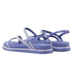 Sandália Rasteira Birken Tiras Finas Strass Brilhante Pedraria - Azul