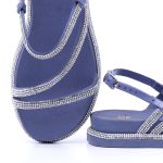 Sandália Rasteira Birken Tiras Finas Strass Brilhante Pedraria - Azul