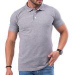 Camiseta Polo Masculina Algodão Básica Lisa Premium - Cinza