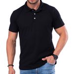 Camiseta Polo Masculina Algodão Básica Lisa Premium - Preta