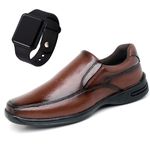 Sapato Social Conforto Antistress Calce Fácil Liso + Smartwatch Grátis - Havana