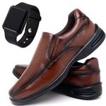 Sapato Social Conforto Antistress Calce Fácil Liso + Smartwatch Grátis - Havana