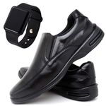 Sapato Social Conforto Antistress Calce Fácil Liso + Smartwatch Grátis - Preto