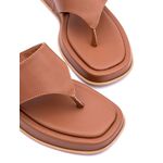 Sandália Feminina Flat Plataforma Dedo Tiras Robustas Largas Confortável - Marrom Claro