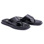 Sandália Feminina Flat Plataforma Dedo Tiras Robustas Largas Confortável - Preta Verniz