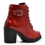 Bota Cano Baixo Casual Salto Grosso Em Couro - VERMELHO VERNIZ 